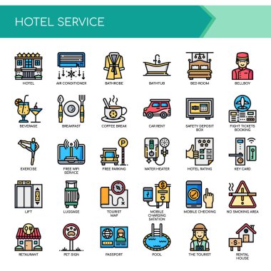 Otel Hizmetleri, İnce Hat ve Piksel Mükemmel Simgeler