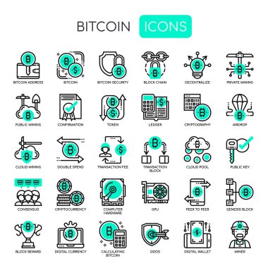 Bitcoin Elementleri, İnce Çizgi ve Piksel Mükemmel Simgeler