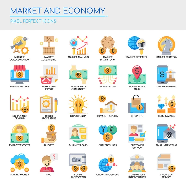 Mercado Economia Linha Fina Pixel Ícone Perfeito —  Vetores de Stock
