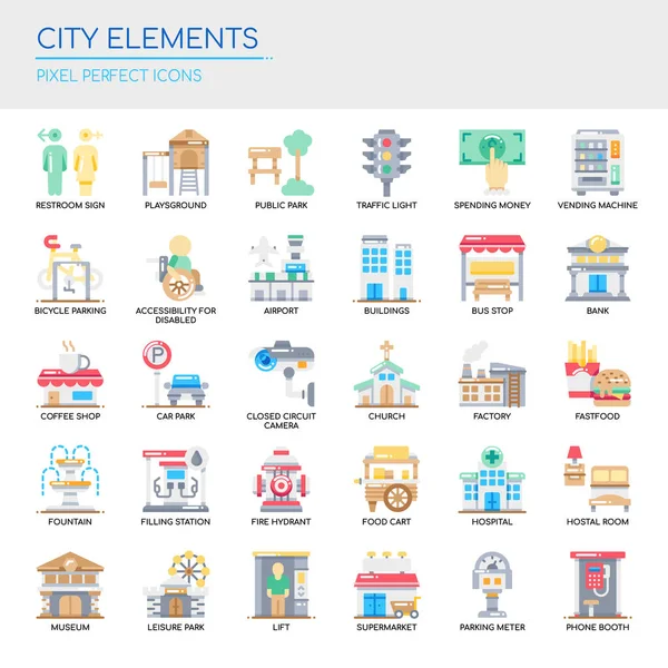 Éléments Ville Ligne Mince Icône Parfaite Pixel — Image vectorielle