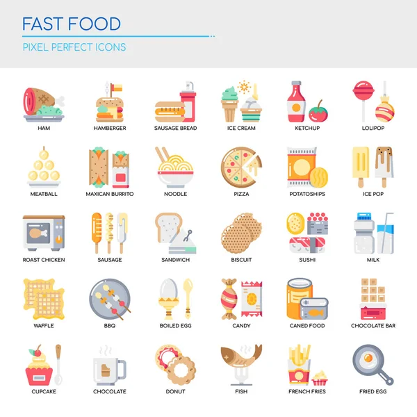 Elementi Fast Food Linea Sottile Icona Perfetta Pixel — Vettoriale Stock