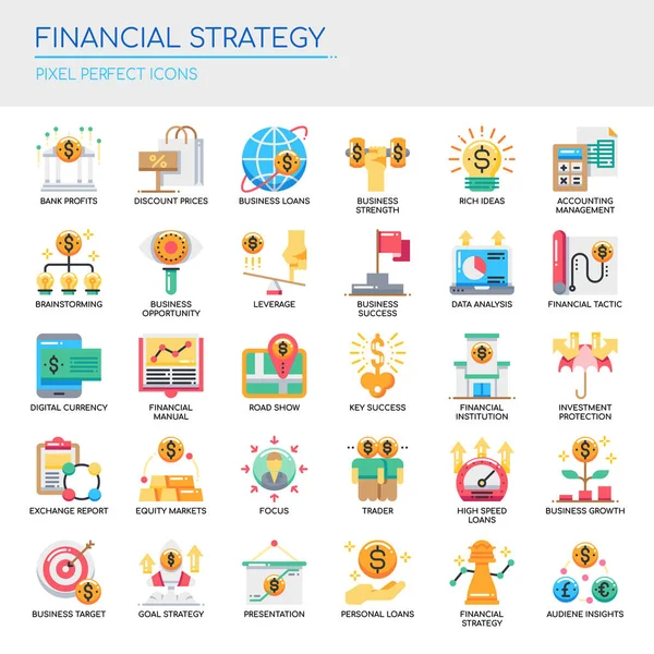 Stratégie Financière Ligne Mince Icône Pixel Perfect — Image vectorielle