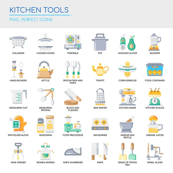 Outils Cuisine Ligne Mince Icône Parfaite Pixel — Image vectorielle