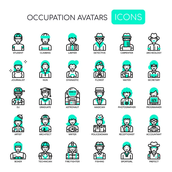 Avatars Occupation Ligne Mince Icônes Parfaites Pixel — Image vectorielle