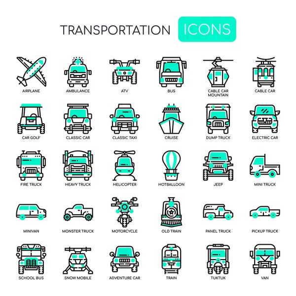 Transport Tunn Linje Och Pixel Perfekta Ikoner — Stock vektor