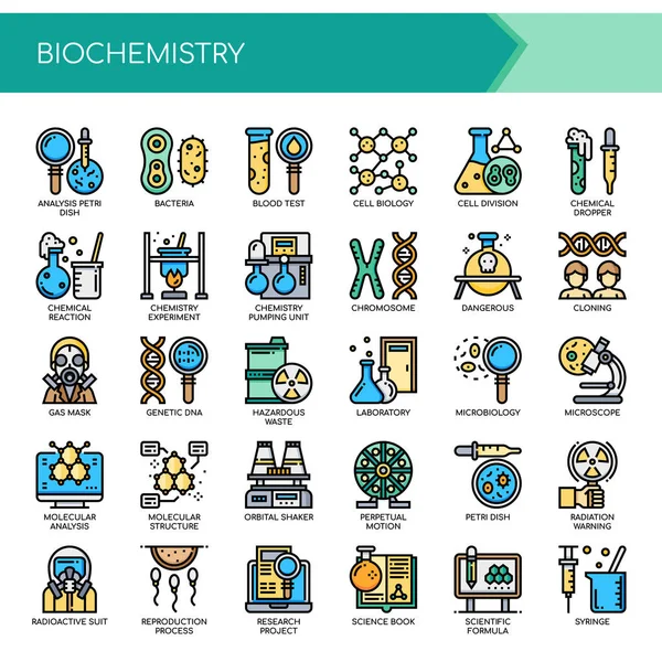 Biochemische Elementen Dunne Lijn Pixel Perfecte Pictogrammen — Stockvector