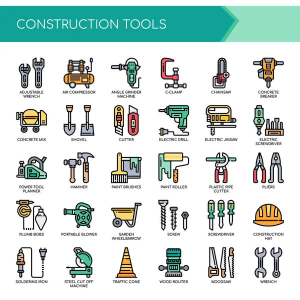 Outils Construction Ligne Mince Icône Parfaite Pixel — Image vectorielle