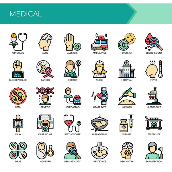 Medical Elements Thin Line Pixel Perfect Icons — стоковый вектор