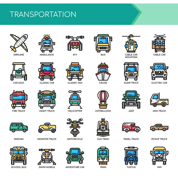 Transportation Thin Line Pixel Perfect Icons — Stock Vector