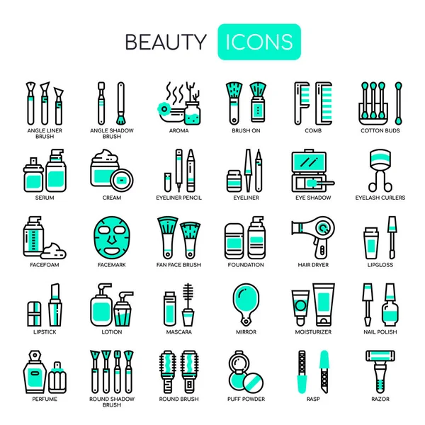 Iconos Belleza Línea Delgada Píxeles Perfectos — Vector de stock