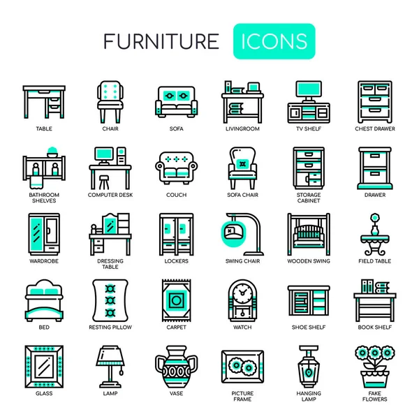 Möbelelemente Dünne Linien Und Perfekte Pixel Icons — Stockvektor