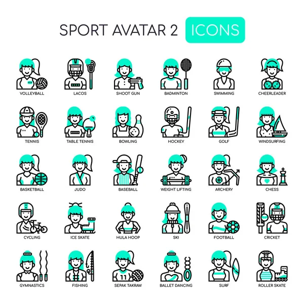 Sportgirl Avatary Tenká Čára Pixel Perfektní Ikony — Stockový vektor