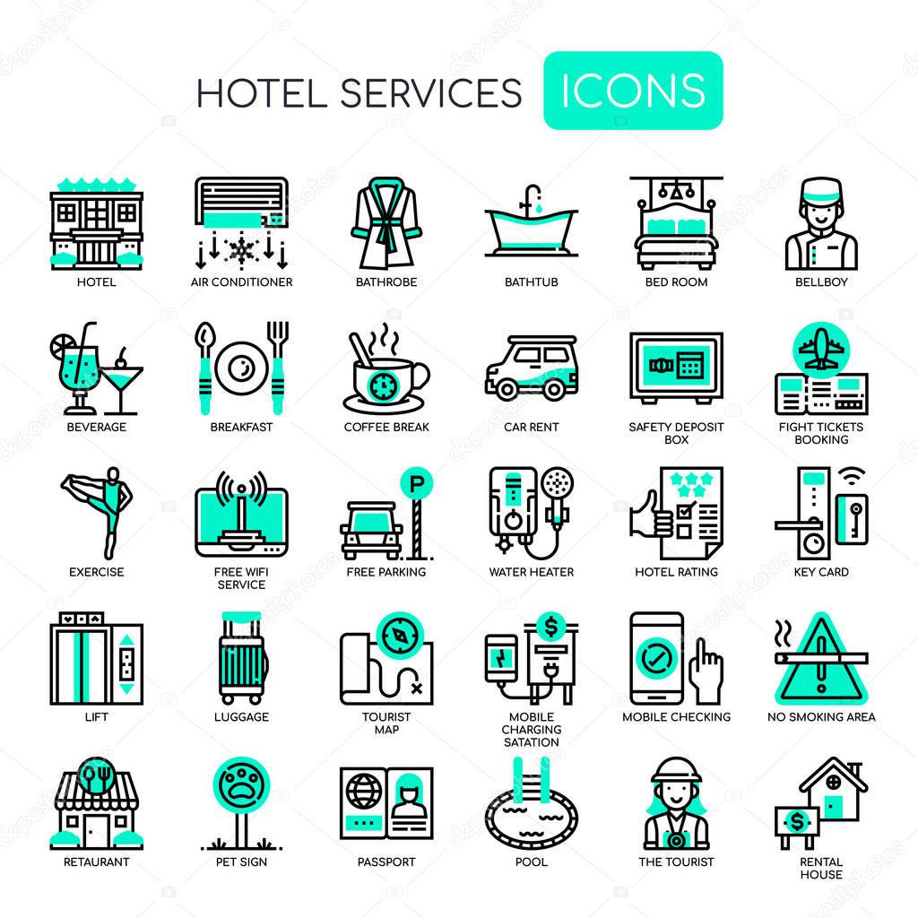 Hotel Services , Thin Line and Pixel Perfect Icons