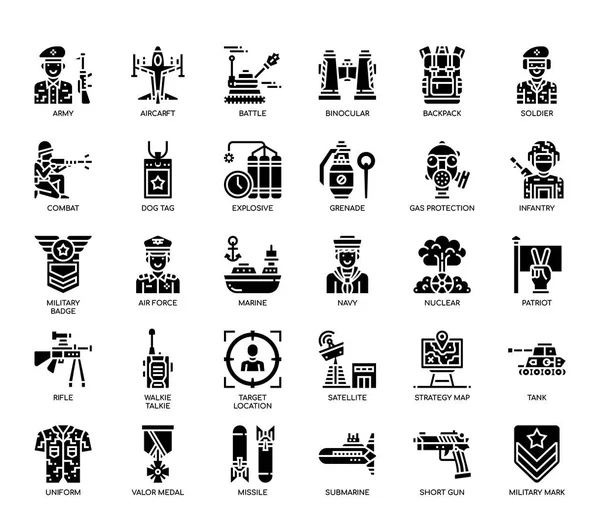 Military Elements , Glyph Icons — Stock Vector