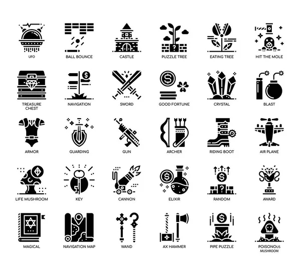 Elementos del juego, iconos de glifos — Archivo Imágenes Vectoriales