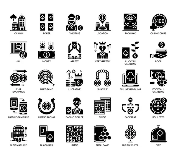 Gambling Elements, Glyph Icons — Stockový vektor