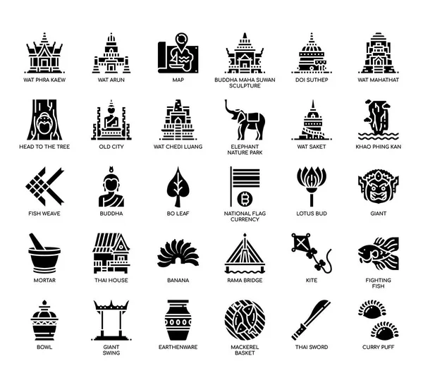 Thailandia Simboli, icone del glifo — Vettoriale Stock