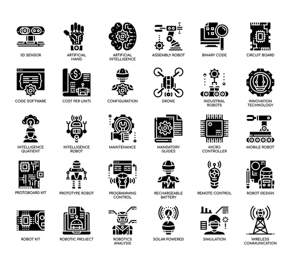 Robotické inženýrství, Glyfské ikony — Stockový vektor