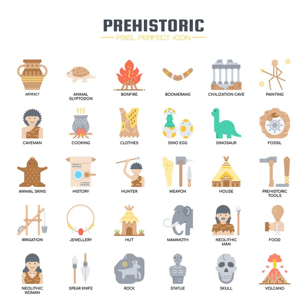 Prehistoric Elements, Thin Line and Pixel Perfect Icons — стоковый вектор