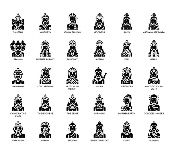 Dioses hindúes, línea delgada y píxeles iconos perfectos Ilustraciones De Stock Sin Royalties Gratis