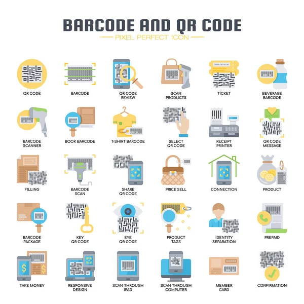 Código de barras y código QR, línea delgada y píxeles iconos perfectos Ilustración De Stock