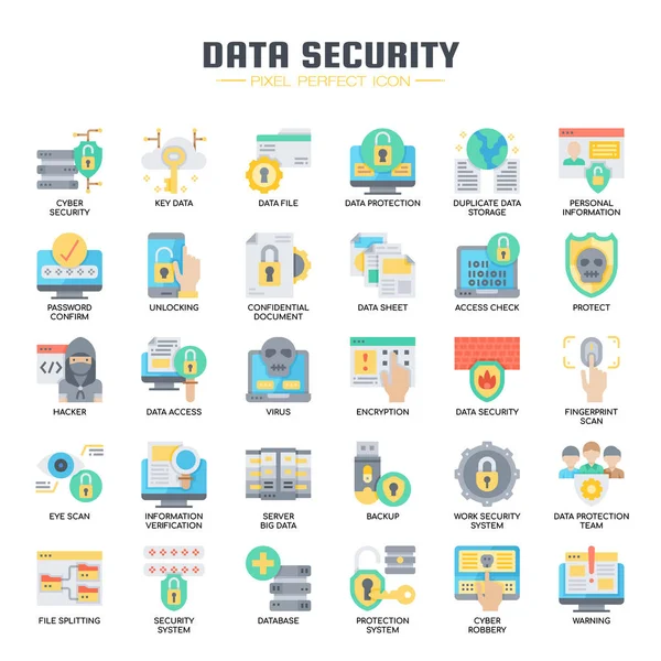 Seguridad de datos, línea delgada y píxeles iconos perfectos Vectores De Stock Sin Royalties Gratis