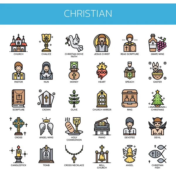 Christian Elements , Thin Line and Pixel Perfect Icons — Stock Vector