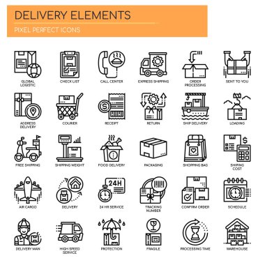 Delivery Elements , Thin Line and Pixel Perfect Icons clipart