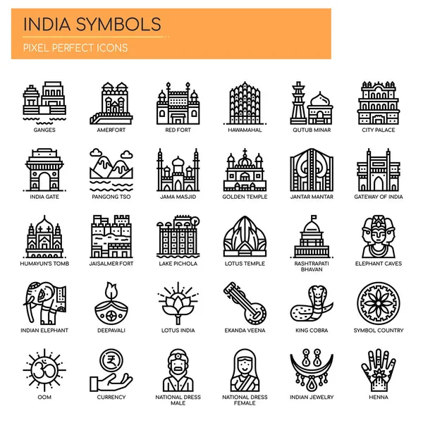 India Symbols , Thin Line and Pixel Perfect Icons — Stock Vector