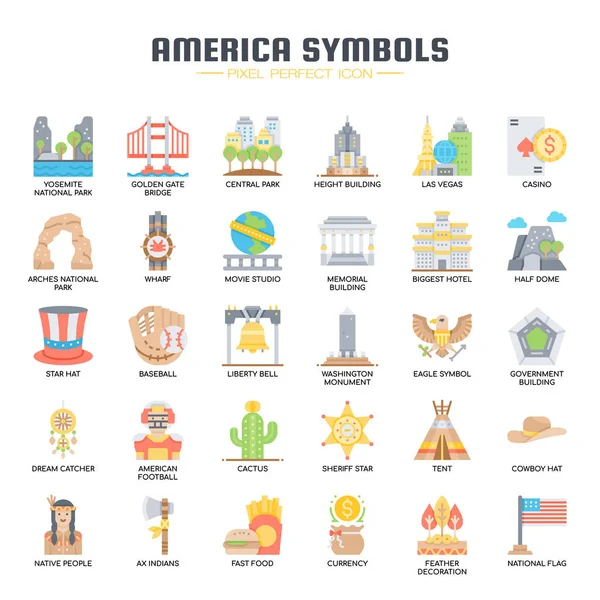 America Symbols , Thin Line and Pixel Perfect Icons — Stock Vector