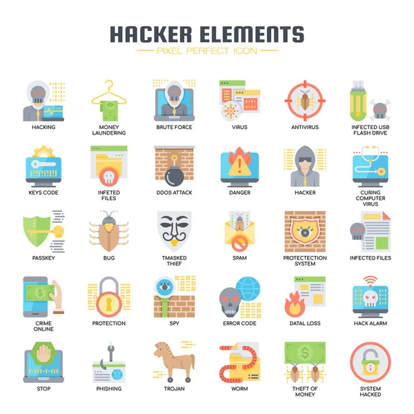 Hacker Elements , Thin Line and Pixel Perfect Icons — Stock Vector