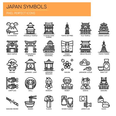 Japon Sembolleri, İnce Çizgi ve Piksel Mükemmel Simgeler