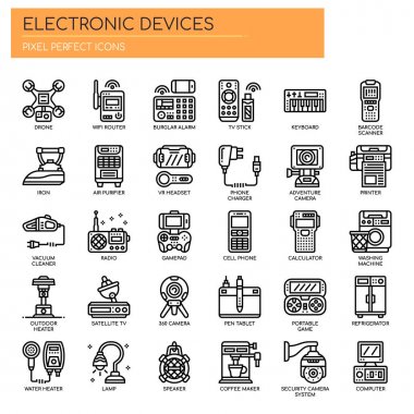 Elektronik Aygıtlar, İnce Çizgi ve Piksel Mükemmel Simgeler
