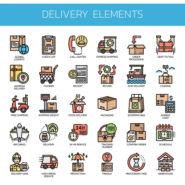 Delivery Elements , Thin Line and Pixel Perfect Icons — Stock Vector