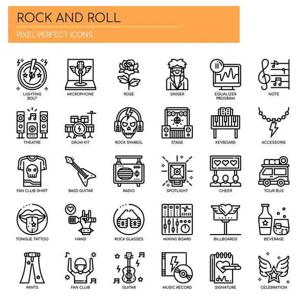 Rock and Roll, Thin Line und Pixel Perfect Icons — Stockvektor