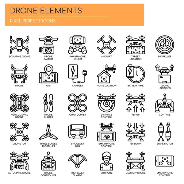 Drone Elements , Thin Line and Pixel Perfect Icons — Stock Vector