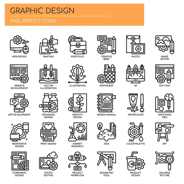 Diseño gráfico, línea delgada y píxeles iconos perfectos — Vector de stock