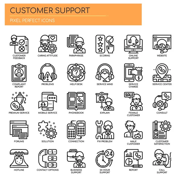 Підтримка клієнта, тонкі лінії та піксель досконалі ікони — стоковий вектор