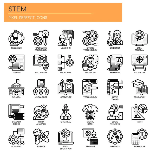 STEM, λεπτή γραμμή και Pixel τέλεια εικονίδια — Διανυσματικό Αρχείο