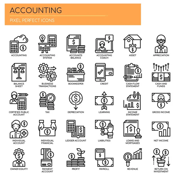 Elementos contables, línea delgada y píxeles Iconos perfectos — Archivo Imágenes Vectoriales