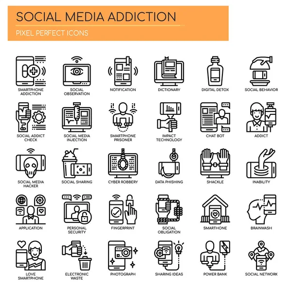 Social Media Addiction, Thin Line e Pixel ícones perfeitos —  Vetores de Stock