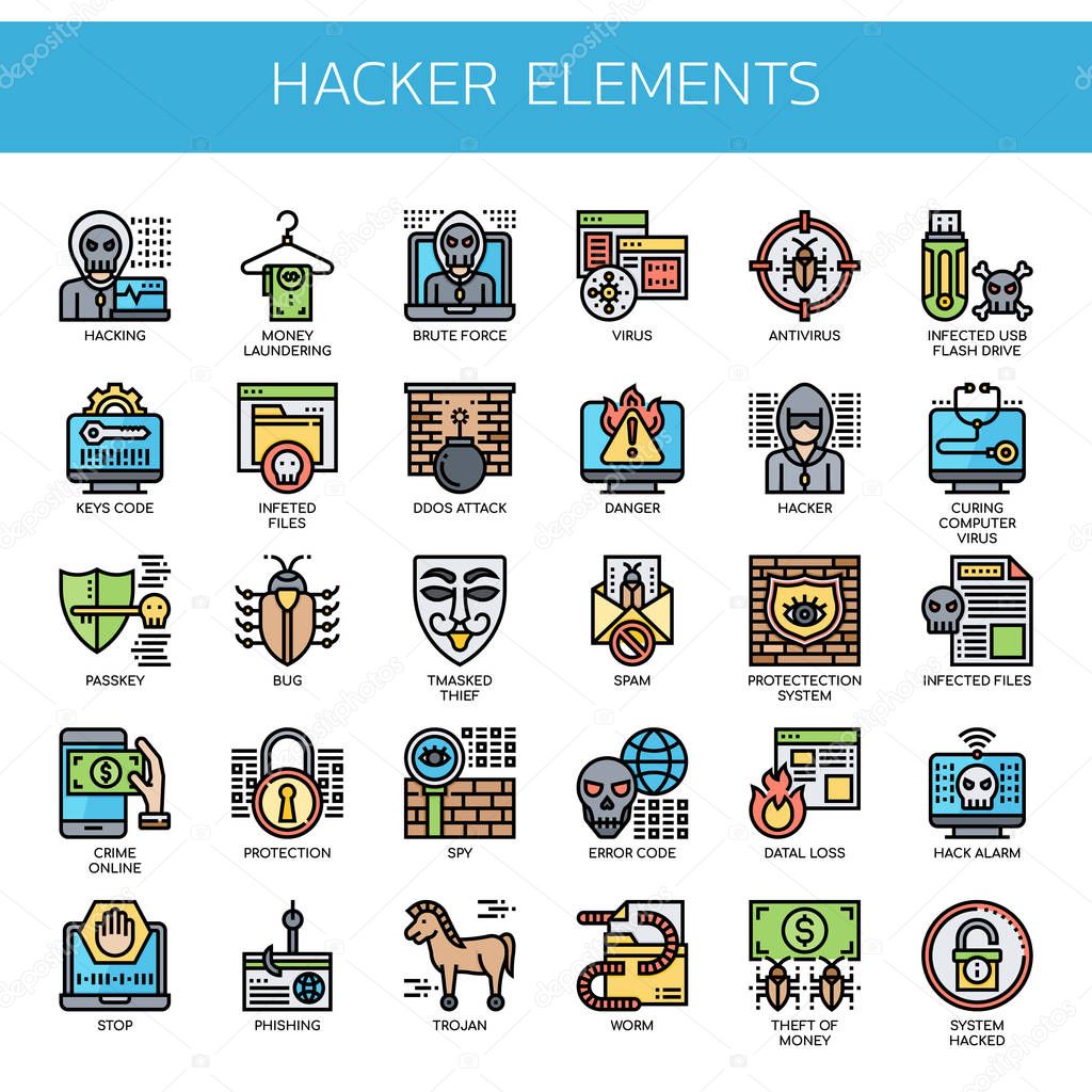 Hacker Elements , Thin Line and Pixel Perfect Icons