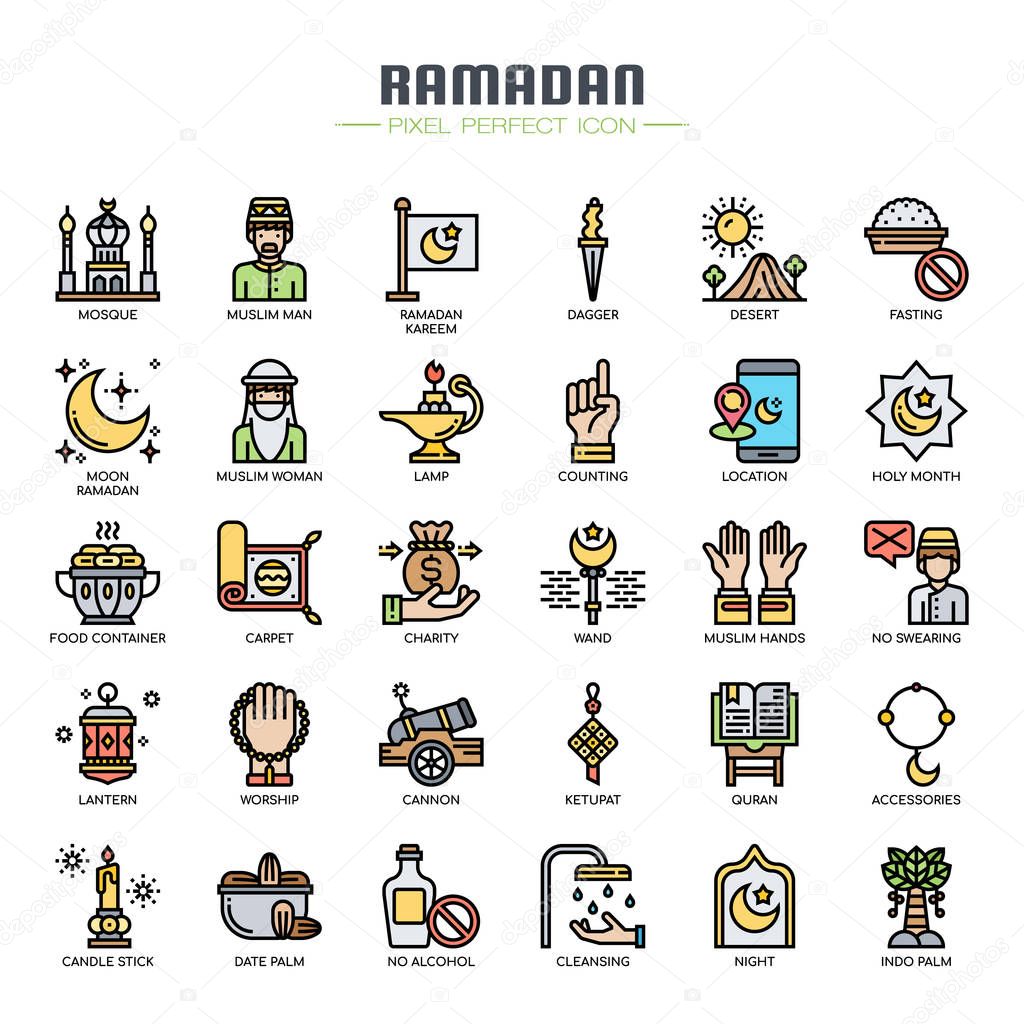 Ramadan Elements , Thin Line and Pixel Perfect Icons