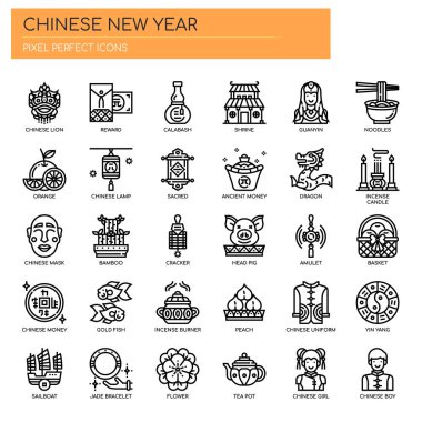 Çin Yeni Yılı, İnce Hat ve Piksel Mükemmel Simgeler