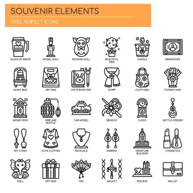 Hediyelik Eşyalar , İnce Çizgi ve Piksel Mükemmel Simgeler