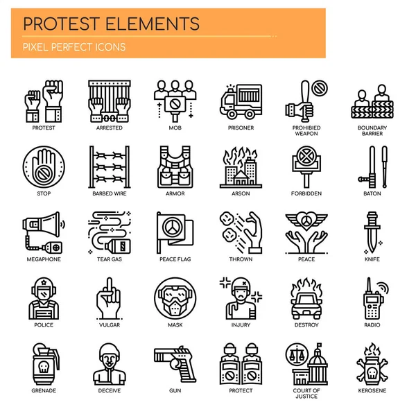 Protest elementen, dunne lijn en Pixel perfecte pictogrammen — Stockvector