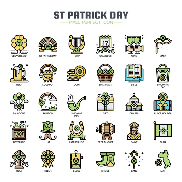 Día de San Patricio, línea delgada y píxeles iconos perfectos — Vector de stock