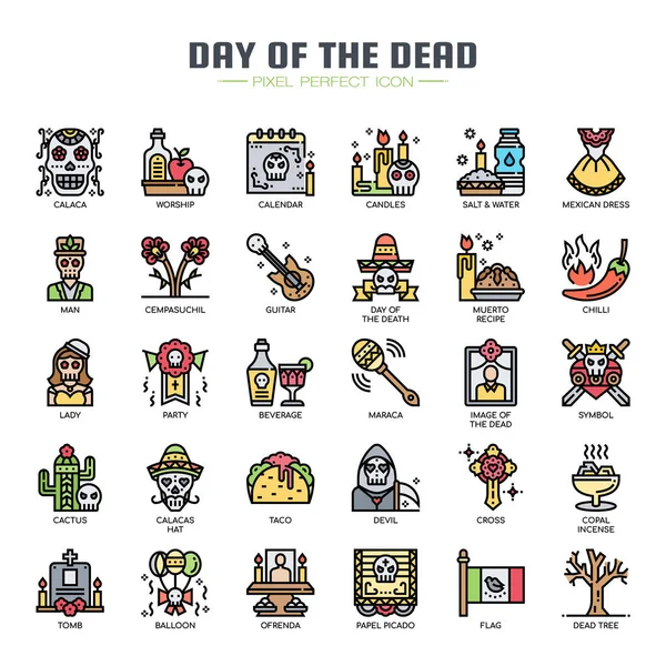 Día de los muertos, Thin Line y Pixel Perfect Icons — Archivo Imágenes Vectoriales