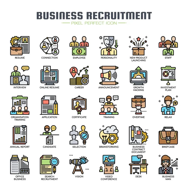 Business Recruitment, tenká čára a Pixel perfektní ikony — Stockový vektor