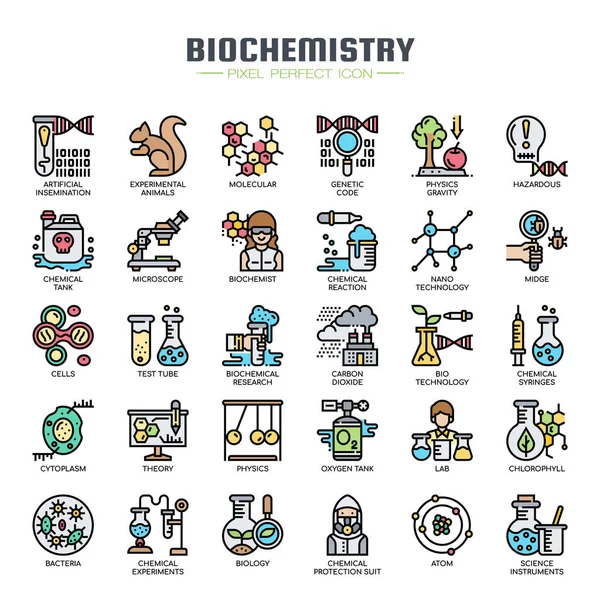 Biochemische elementen, dunne lijn en Pixel perfecte pictogrammen — Stockvector
